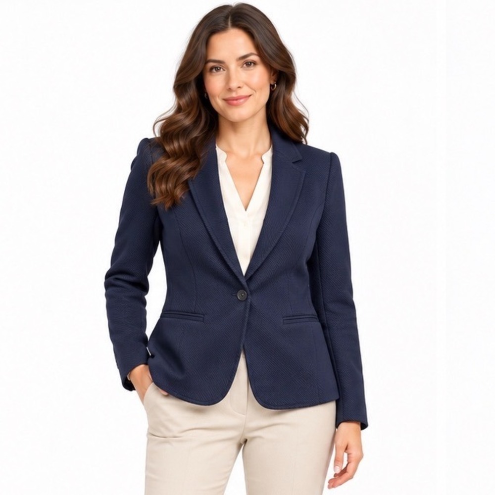 Old Navy Classic Blazer Navy Blue Single Button Textured Knit Jacket M 119-34